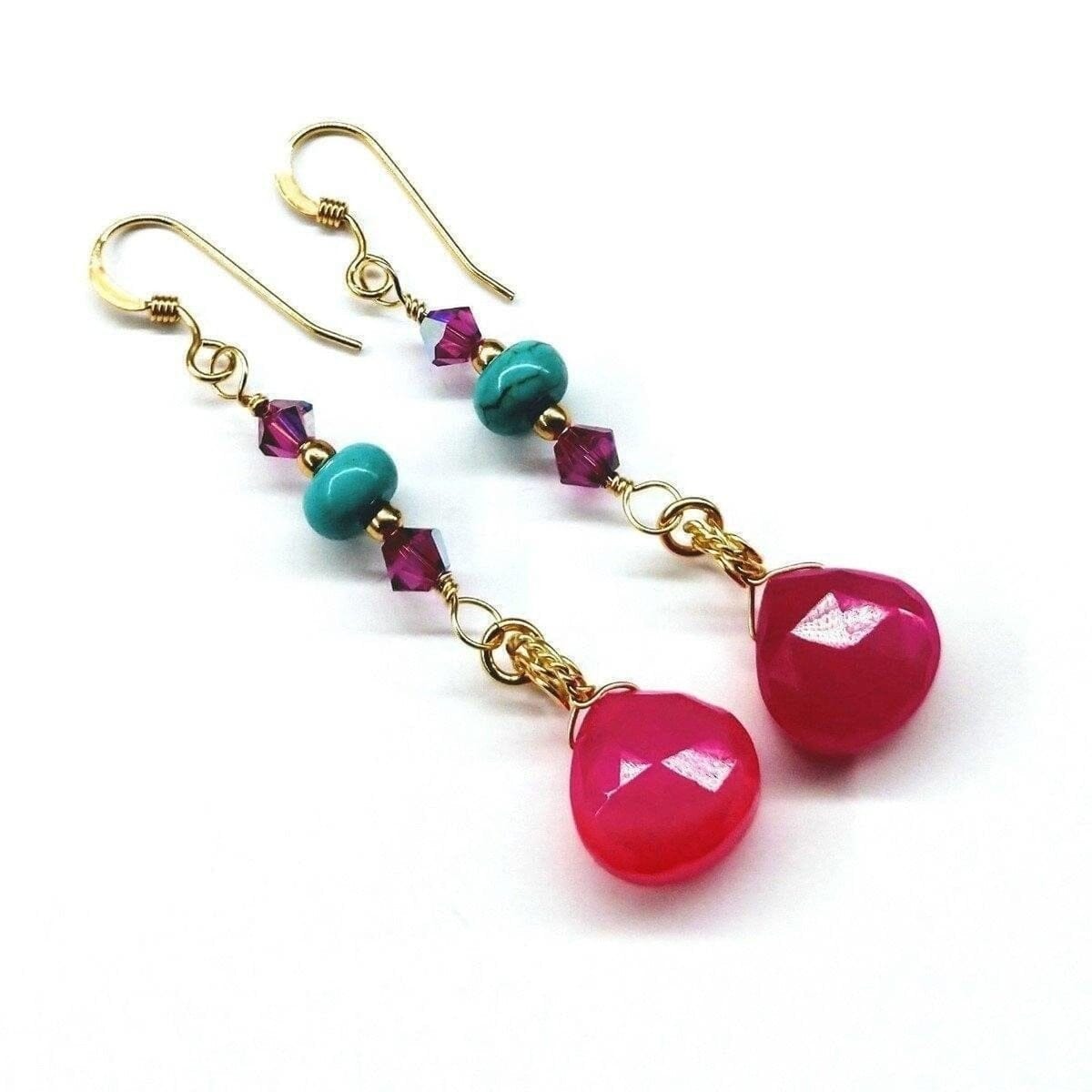 Alexa Martha Designs Earrings Gold Filled Wire Wrapped Pink And Turquoise Gemstone Earrings