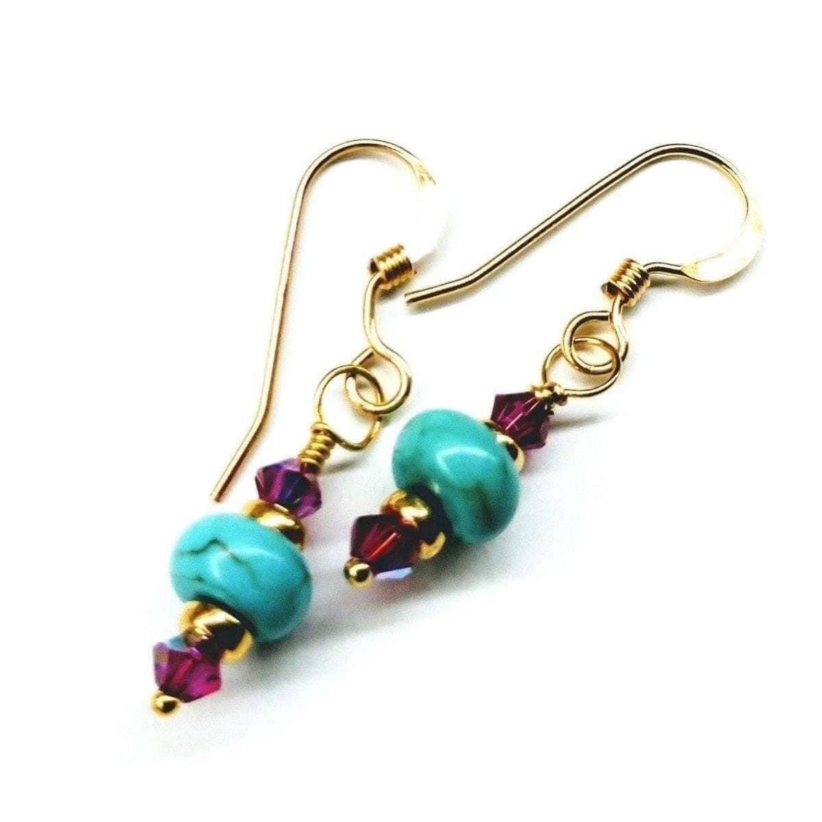 Alexa Martha Designs Earrings Hot Pink and Turquoise 14 K Gold Filled Earrings