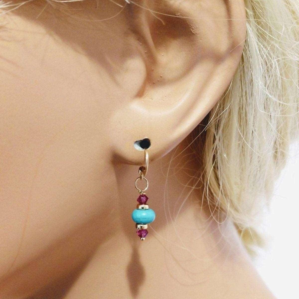 Alexa Martha Designs Earrings Hot Pink and Turquoise 14 K Gold Filled Earrings
