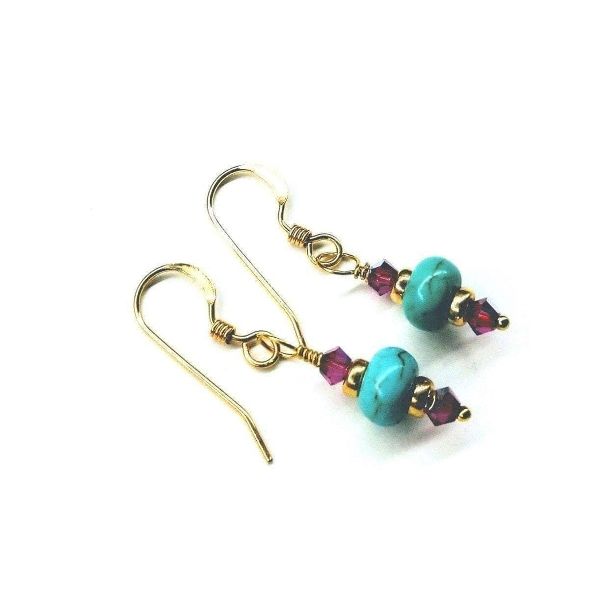 Alexa Martha Designs Earrings Hot Pink and Turquoise 14 K Gold Filled Earrings