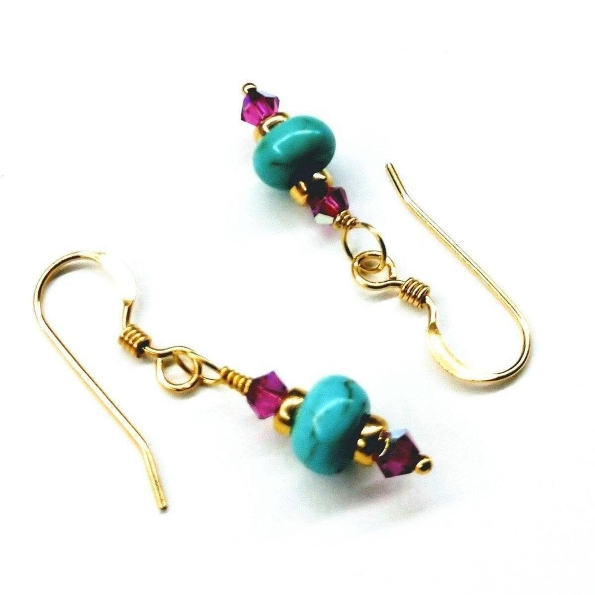 Alexa Martha Designs Earrings Hot Pink and Turquoise 14 K Gold Filled Earrings
