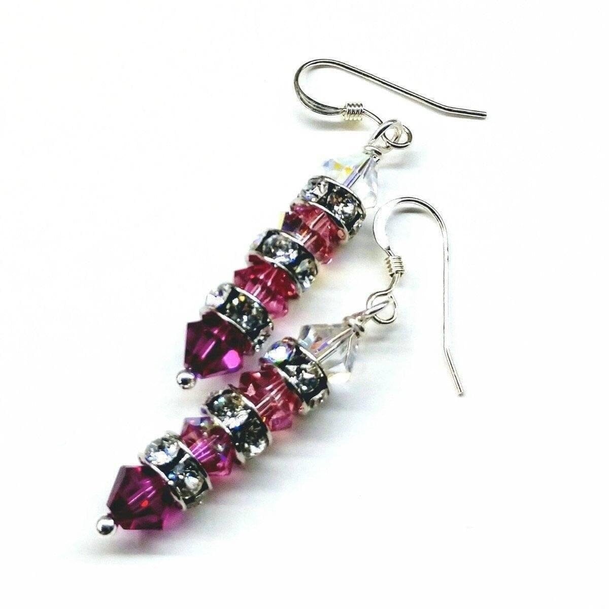 Alexa Martha Designs Earrings Hot Pink Ombre Stacked Crystal Sterling Silver Earrings