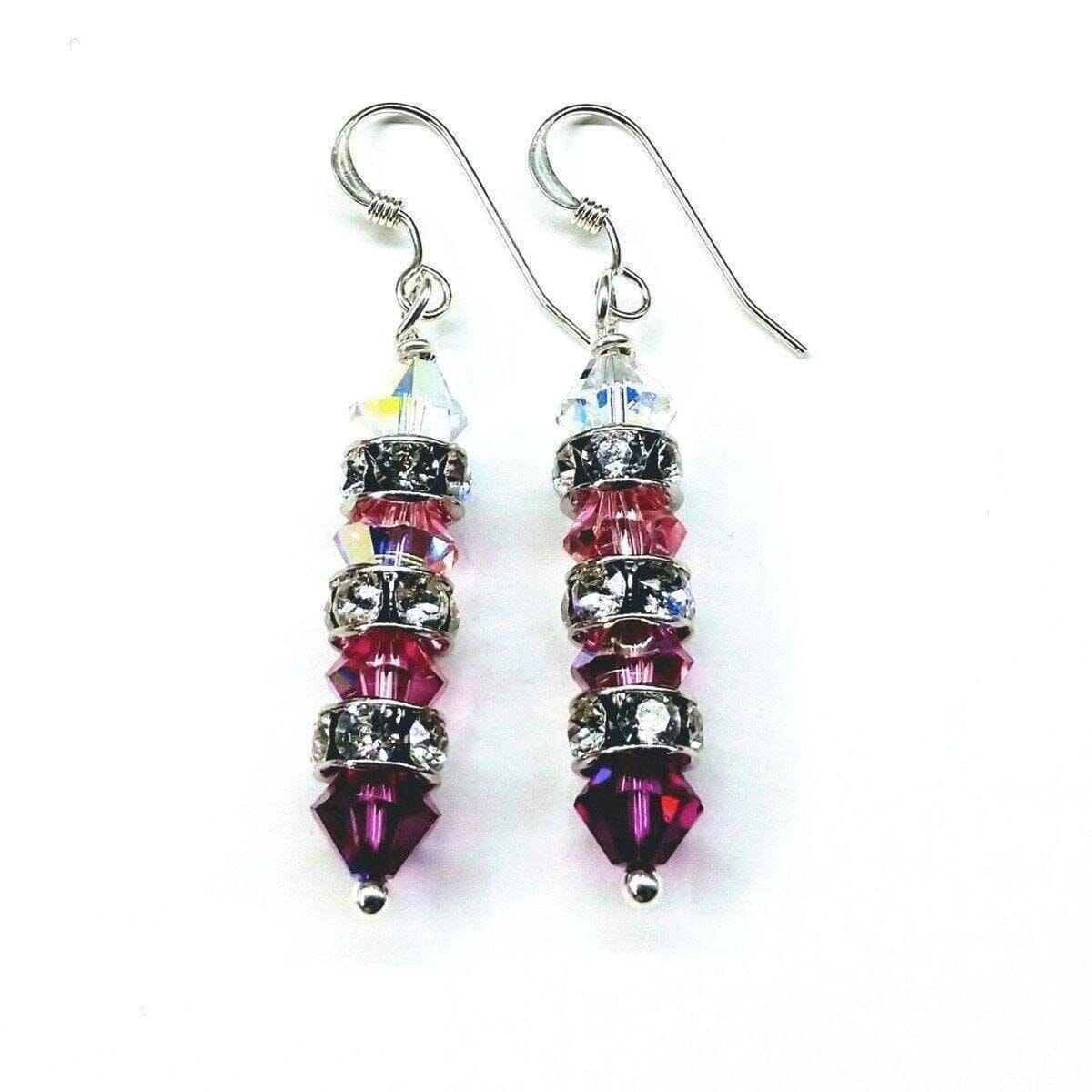 Alexa Martha Designs Earrings Hot Pink Ombre Stacked Crystal Sterling Silver Earrings