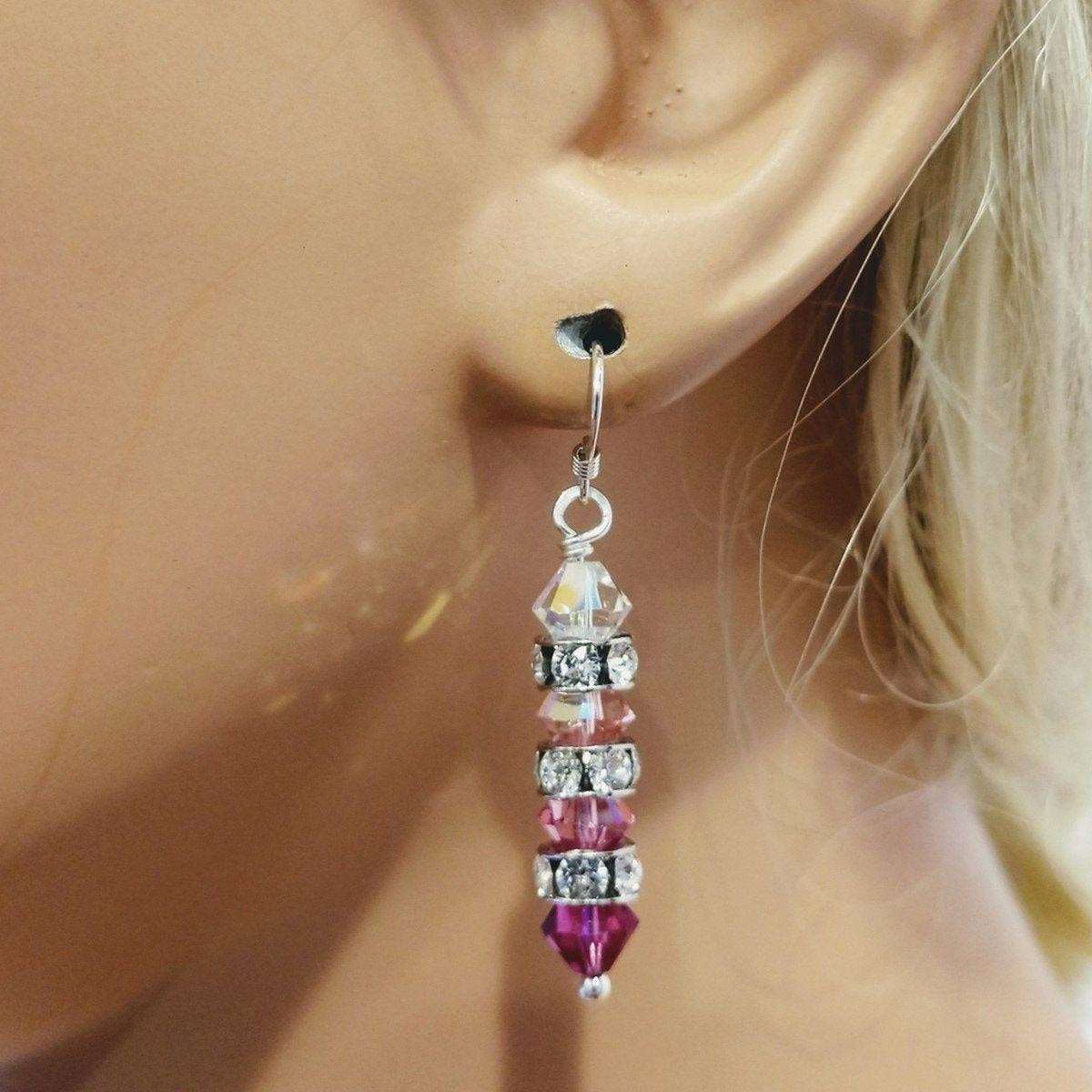 Alexa Martha Designs Earrings Hot Pink Ombre Stacked Crystal Sterling Silver Earrings