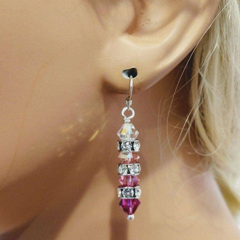 Alexa Martha Designs Earrings Hot Pink Ombre Stacked Crystal Sterling Silver Earrings