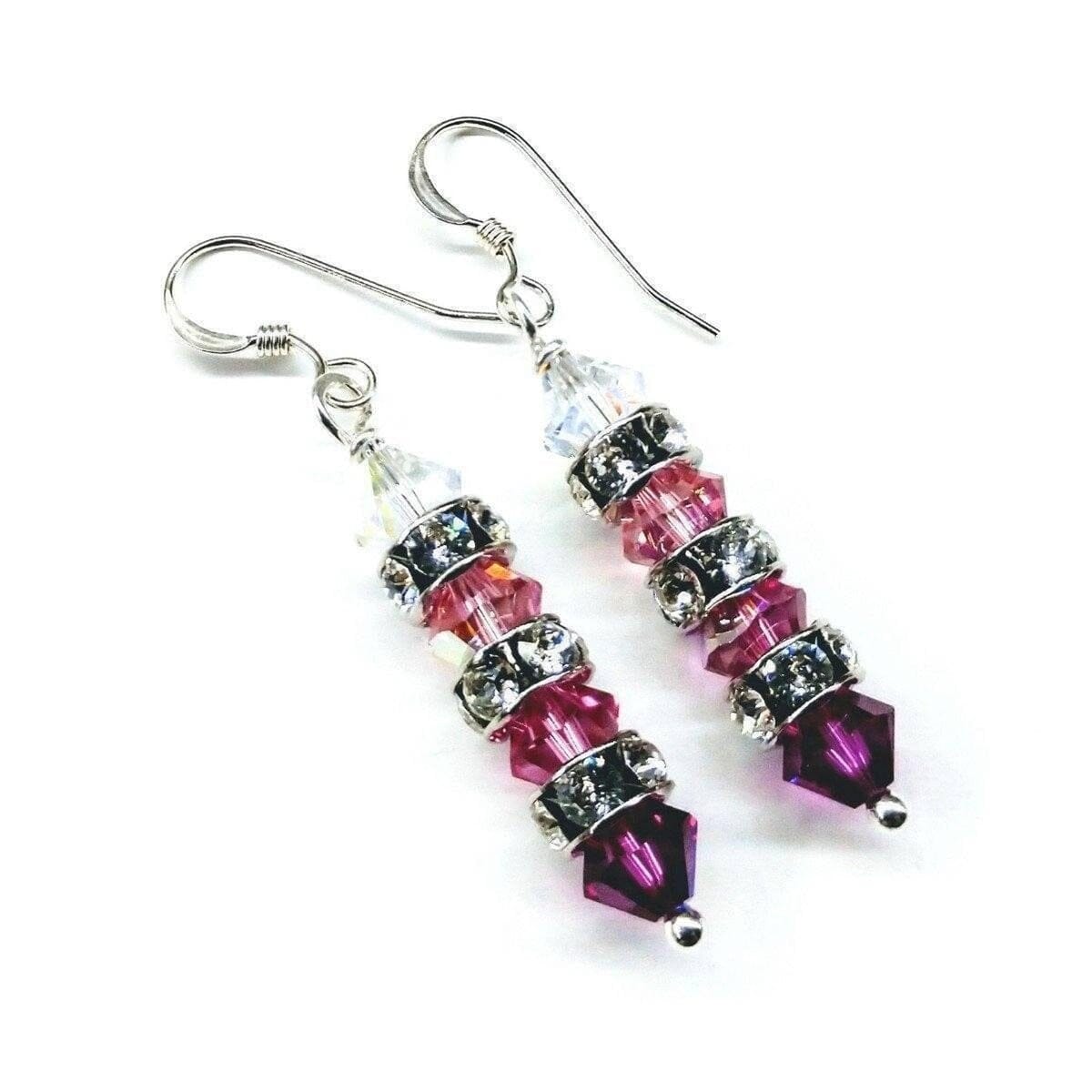 Alexa Martha Designs Earrings Hot Pink Ombre Stacked Crystal Sterling Silver Earrings