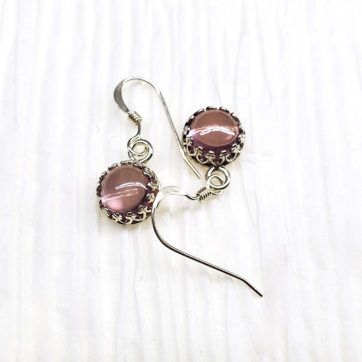 Alexa Martha Designs Earrings Pink 6mm Round 925 Silver Filigree Gemstone Dangle Earrings