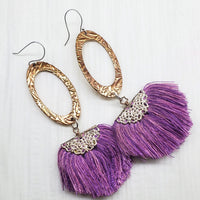 Alexa Martha Designs Earrings Purple Alexa Martha Designs Handmade Rayon Silk Filigree Silk Fan Tassel Earrings