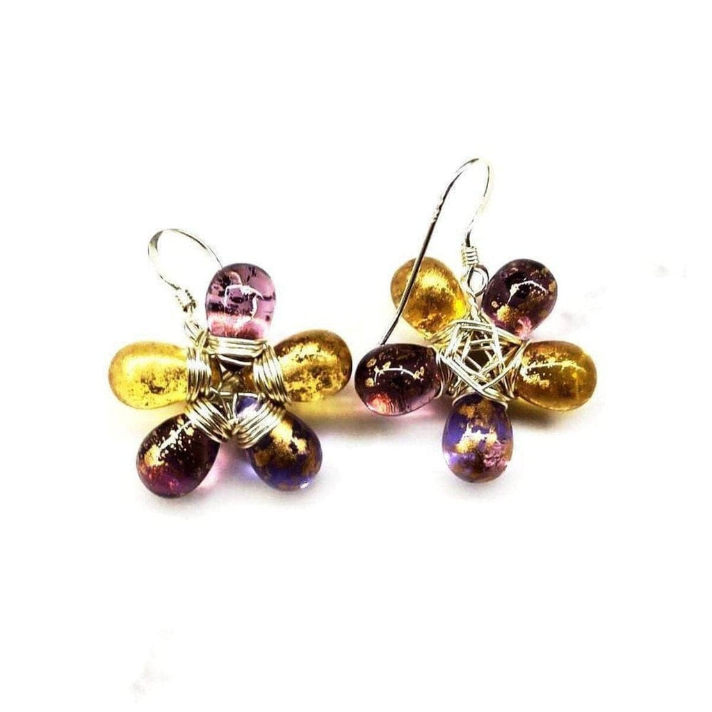Alexa Martha Designs Earrings Purple and Yellow Flower Sterling Silver Earrings