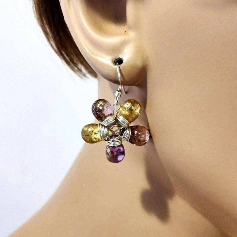 Alexa Martha Designs Earrings Purple and Yellow Flower Sterling Silver Earrings