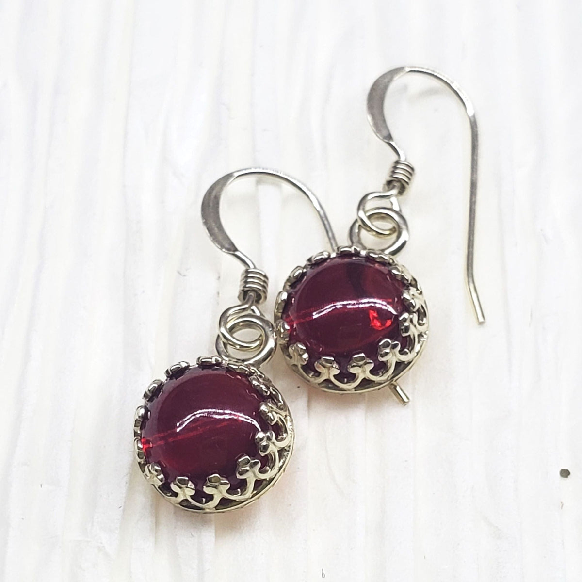 Alexa Martha Designs Earrings Ruby 6mm Round 925 Silver Filigree Gemstone Dangle Earrings