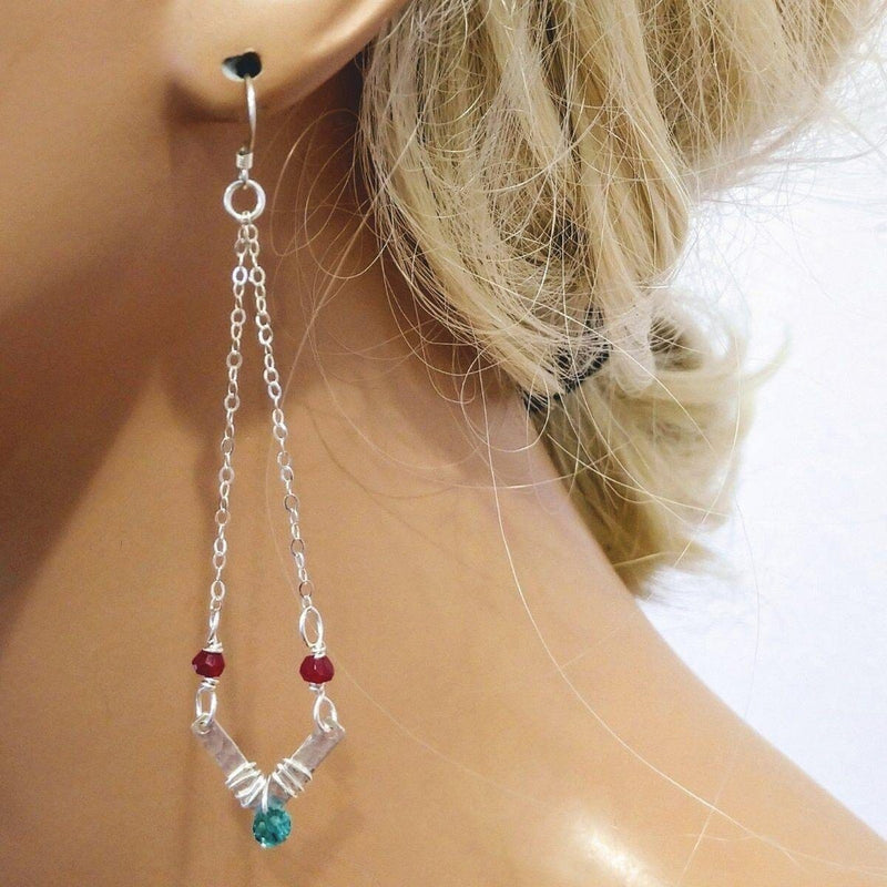Alexa Martha Designs Earrings Sterling Silver Chevron Hot Pink Green Gemstone Earrings