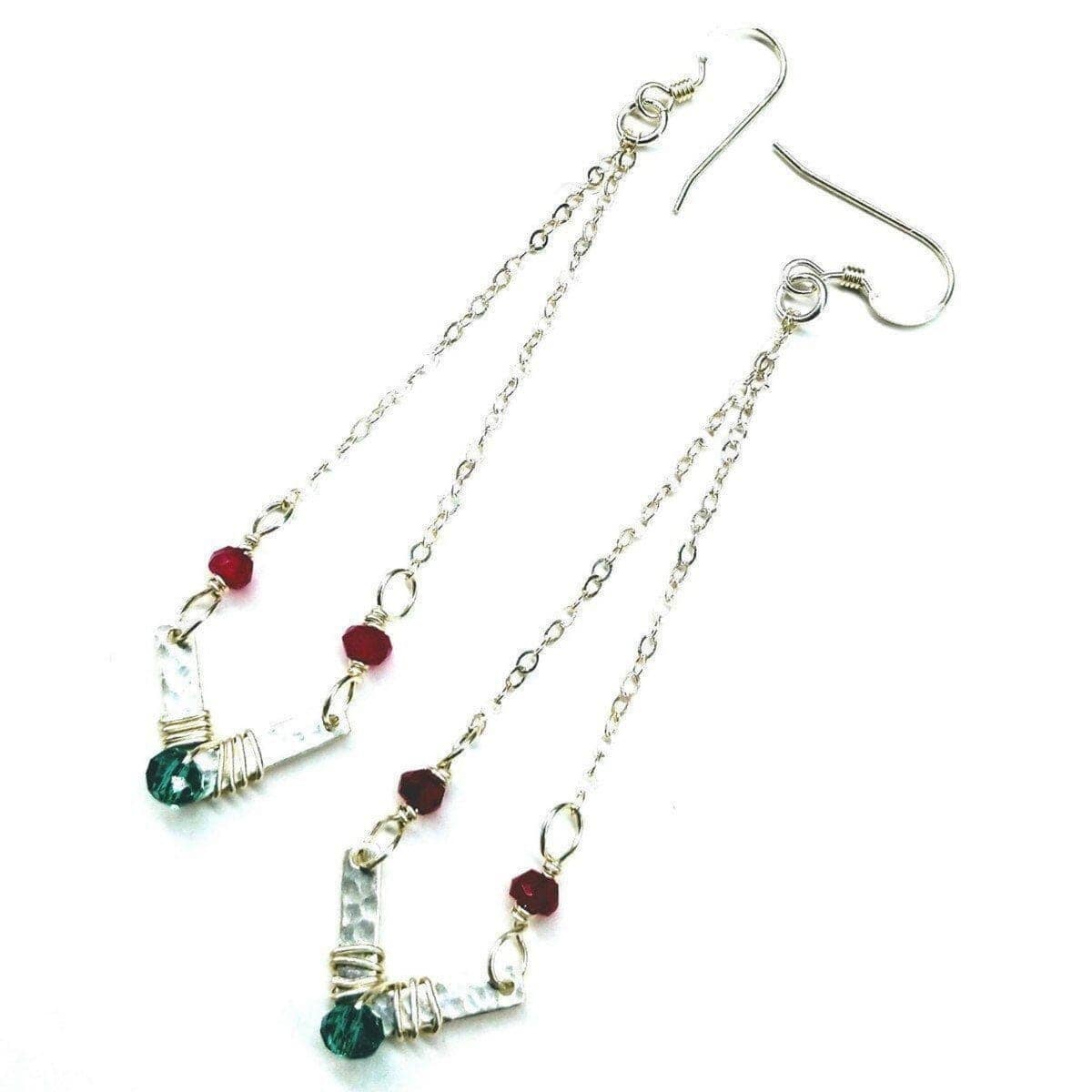 Alexa Martha Designs Earrings Sterling Silver Chevron Hot Pink Green Gemstone Earrings