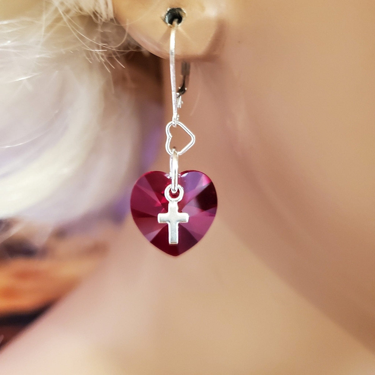 Alexa Martha Designs Earrings Sterling Silver Red Heart Crystal I Love You Jesus Earrings