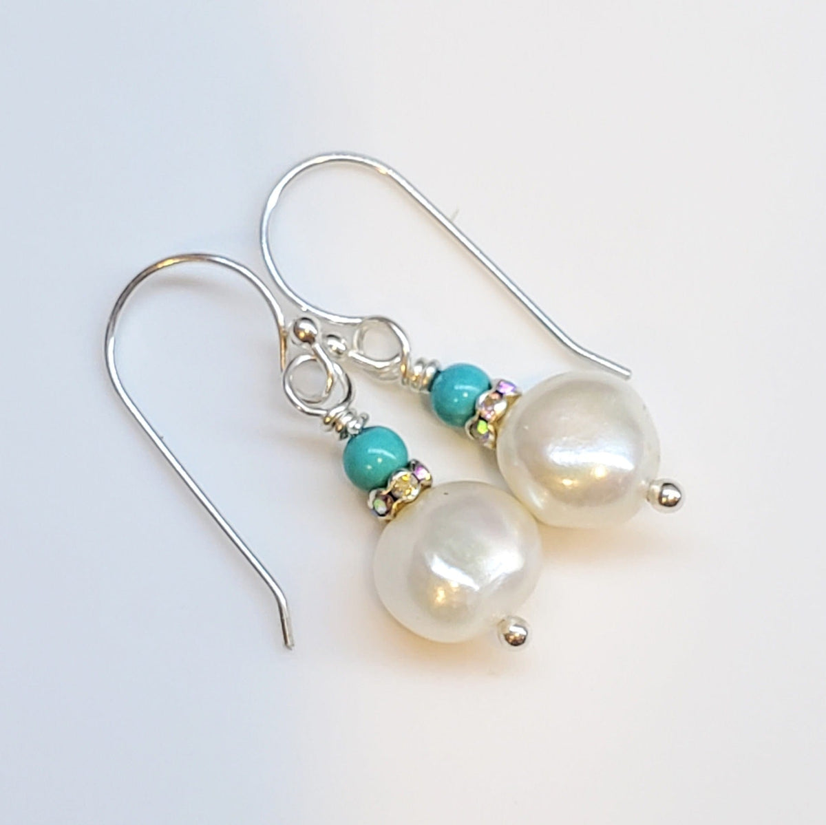 Alexa Martha Designs Earrings Turquoise 10mm Freshwater Baroque Pearl Sterling Silver Crystal Dangle Earrings