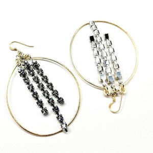 Alexa Martha Designs Hoop Earrings Golden Oval Hoop Crystal Chain Earrings