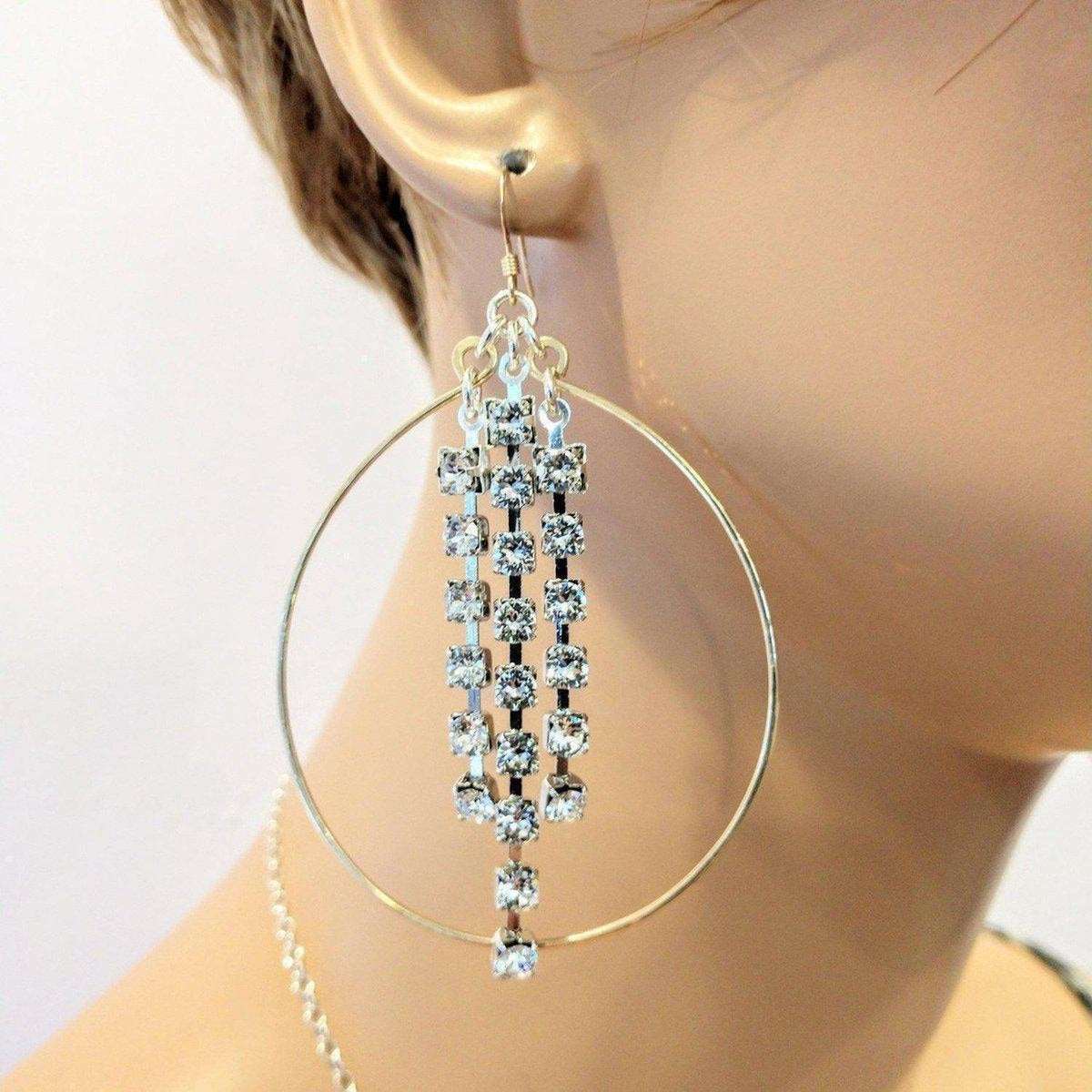 Alexa Martha Designs Hoop Earrings Golden Oval Hoop Crystal Chain Earrings