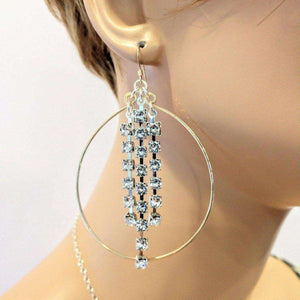 Alexa Martha Designs Hoop Earrings Golden Oval Hoop Crystal Chain Earrings
