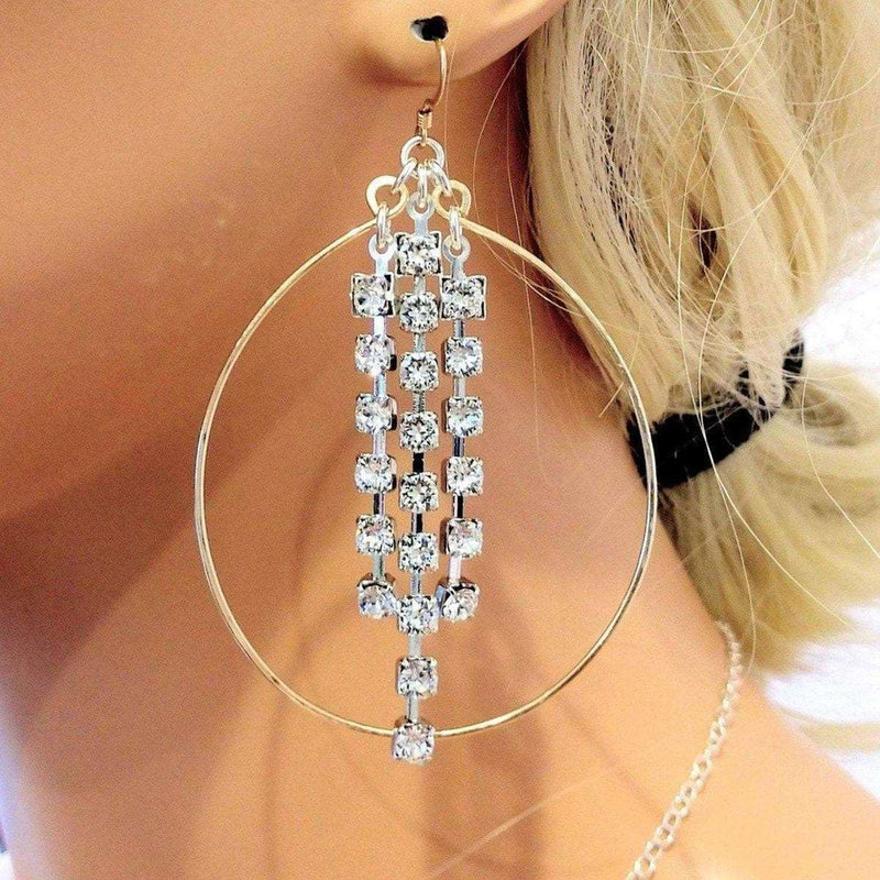 Alexa Martha Designs Hoop Earrings Golden Oval Hoop Crystal Chain Earrings