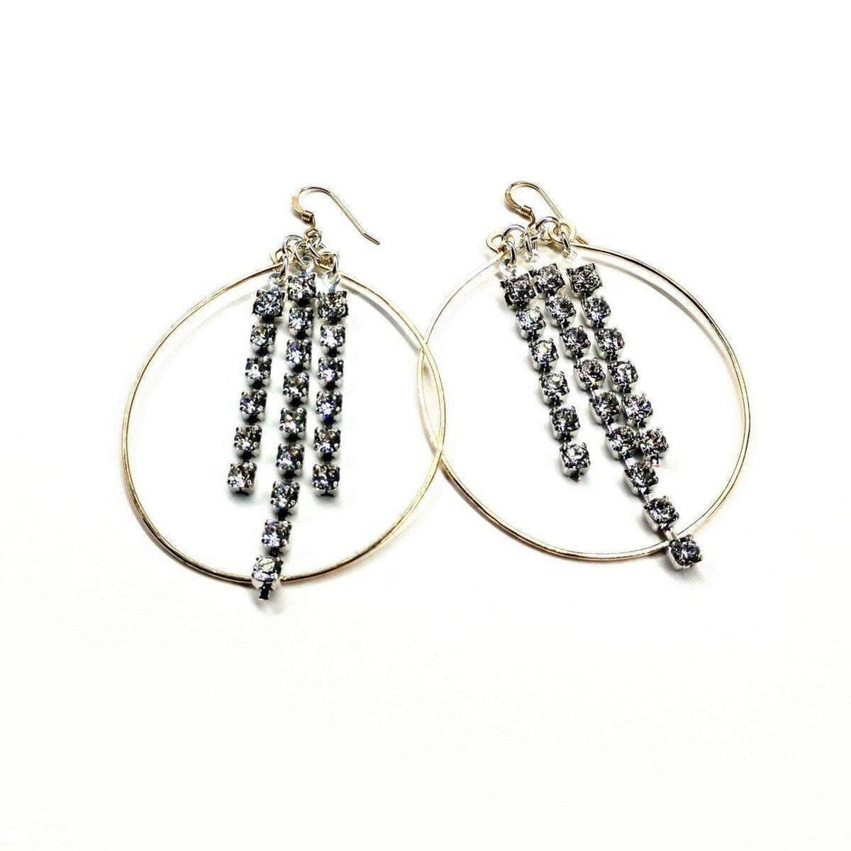 Alexa Martha Designs Hoop Earrings Golden Oval Hoop Crystal Chain Earrings