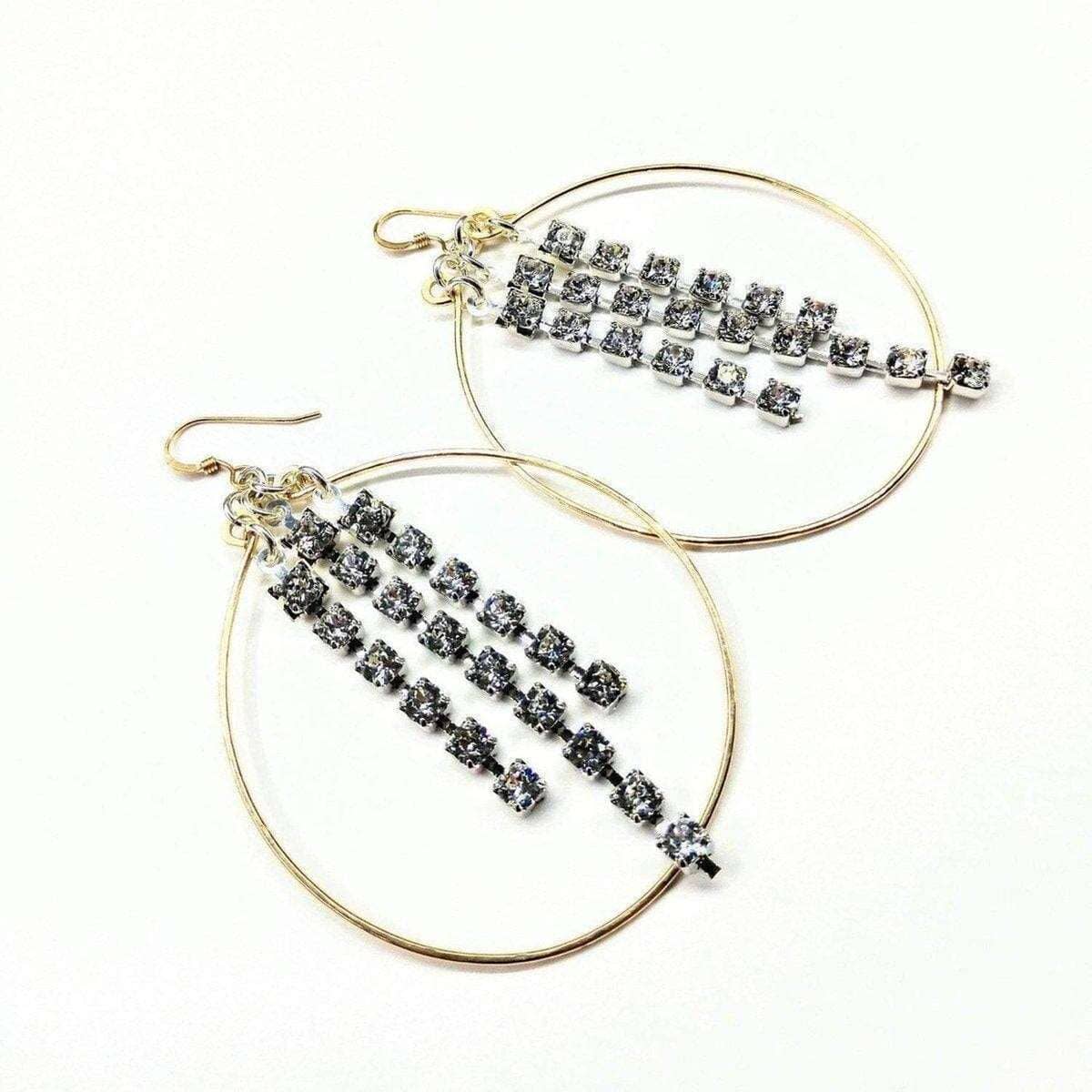 Alexa Martha Designs Hoop Earrings Golden Oval Hoop Crystal Chain Earrings