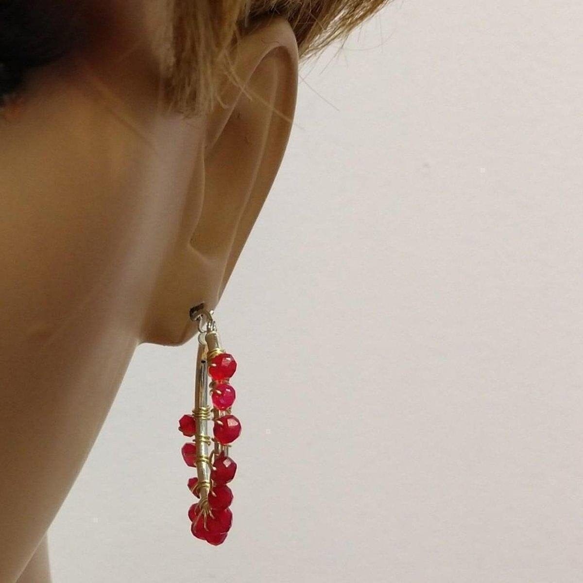 Alexa Martha Designs Hoop Earrings Hot Pink Chalcedony Silver Hoop Earrings