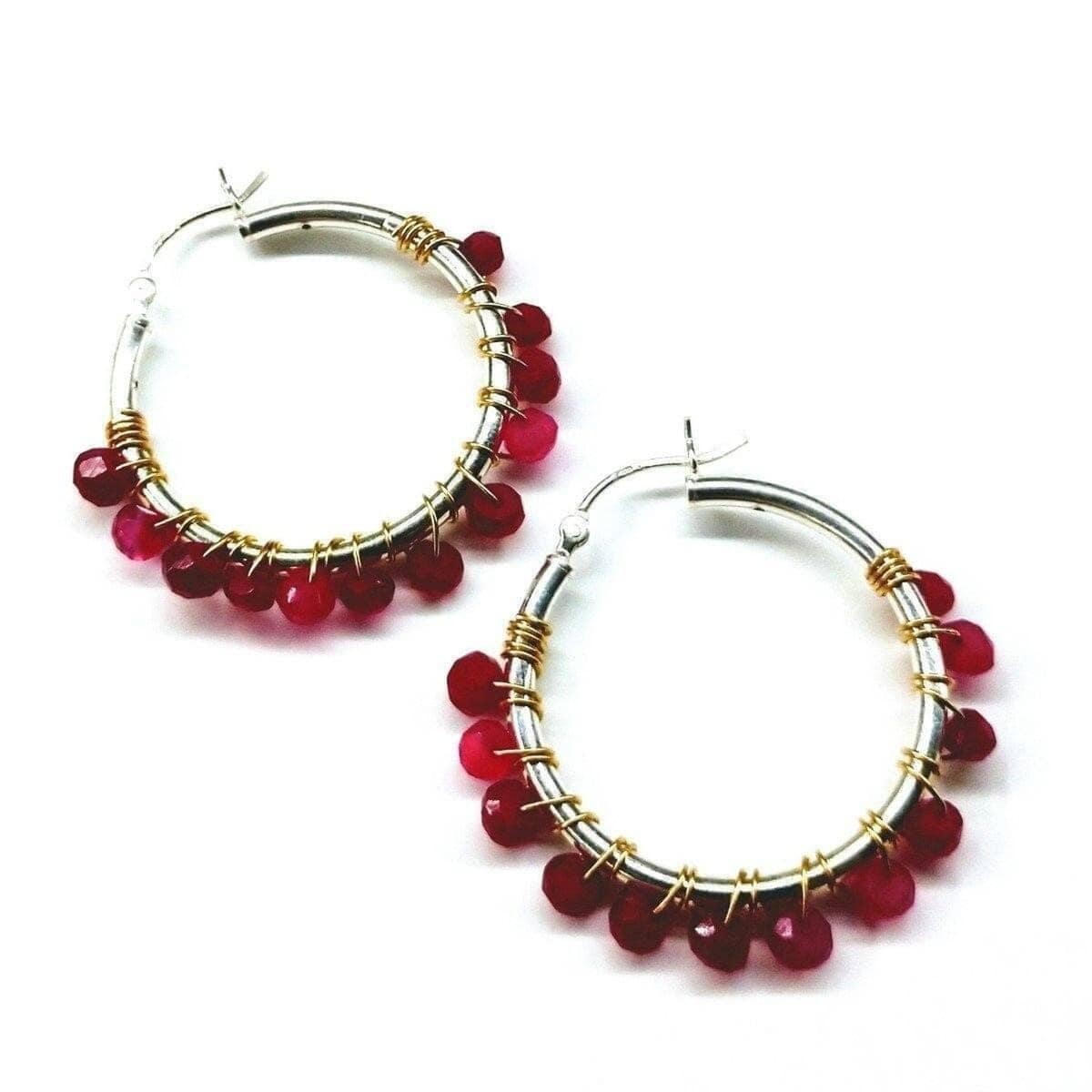 Alexa Martha Designs Hoop Earrings Hot Pink Chalcedony Silver Hoop Earrings