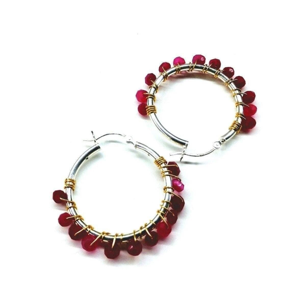 Alexa Martha Designs Hoop Earrings Hot Pink Chalcedony Silver Hoop Earrings