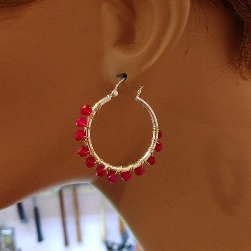 Alexa Martha Designs Hoop Earrings Hot Pink Chalcedony Silver Hoop Earrings