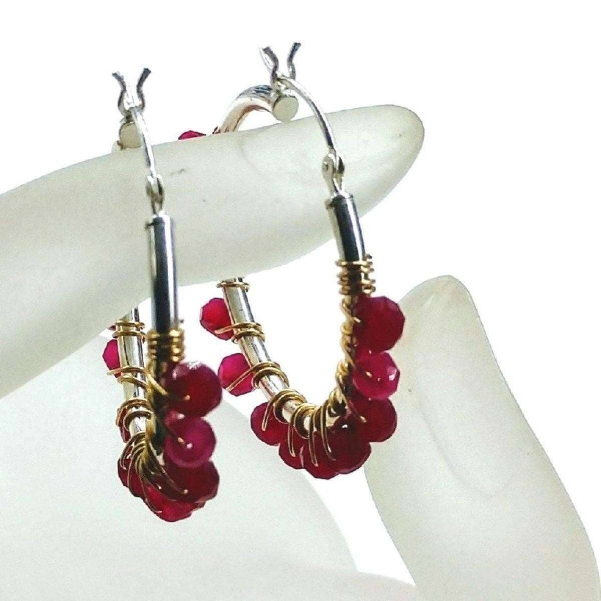 Alexa Martha Designs Hoop Earrings Hot Pink Chalcedony Silver Hoop Earrings
