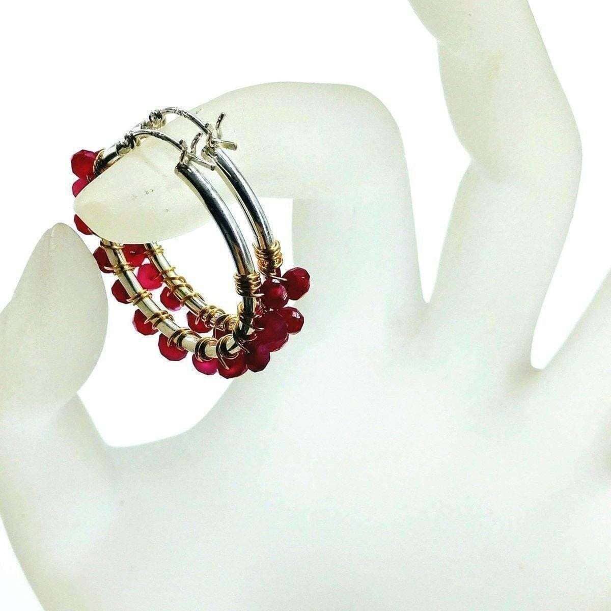 Alexa Martha Designs Hoop Earrings Hot Pink Chalcedony Silver Hoop Earrings