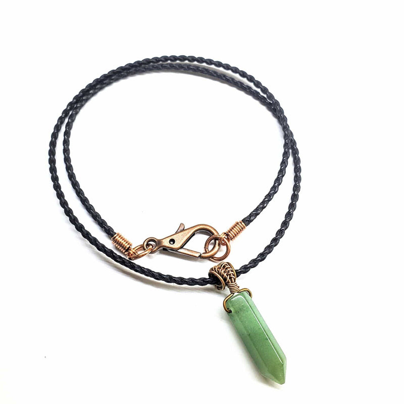 Alexa Martha Designs Men's Pendant Alexa Martha Designs Men's Rustic Wire Wrapped Pointed Gemstone Crystal Leather Necklace