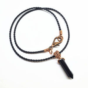 Alexa Martha Designs Men's Pendant Alexa Martha Designs Men's Rustic Wire Wrapped Pointed Gemstone Crystal Leather Necklace