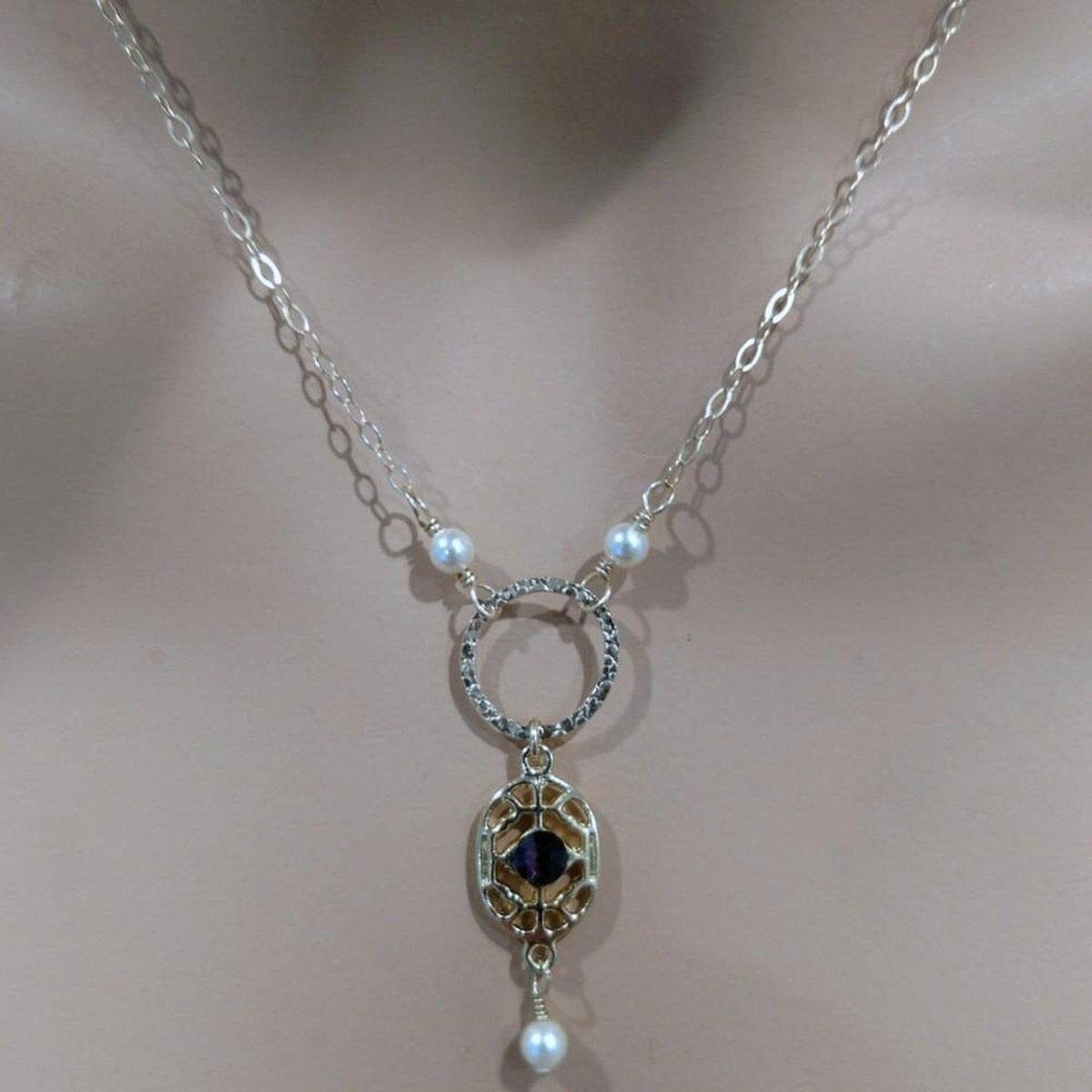 Alexa Martha Designs Necklace 14 KT Gold-Filled Purple Crystal Circle  Filigree Necklace