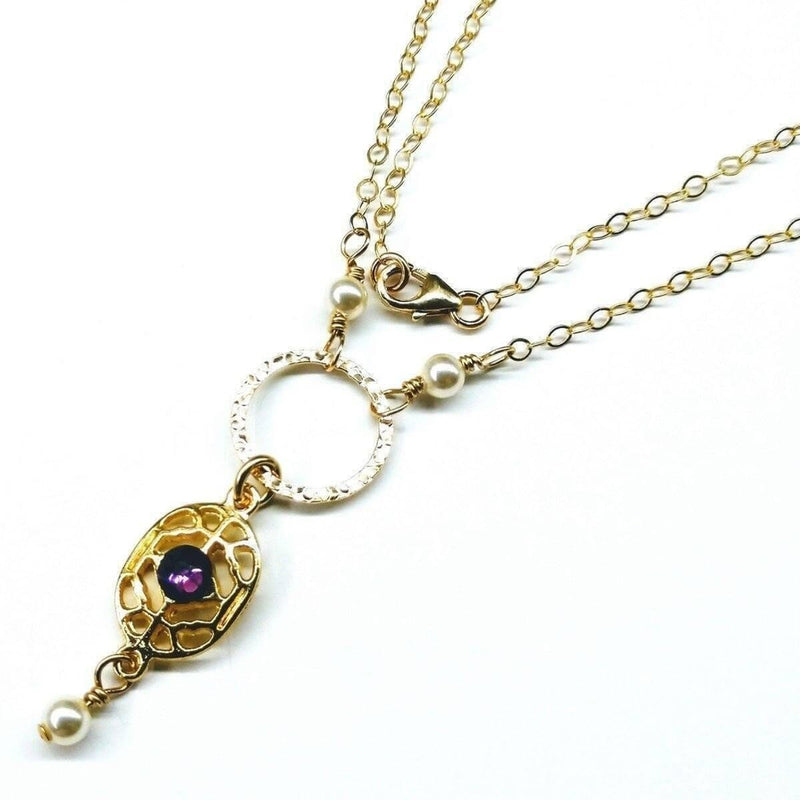 Alexa Martha Designs Necklace 14 KT Gold-Filled Purple Crystal Circle  Filigree Necklace