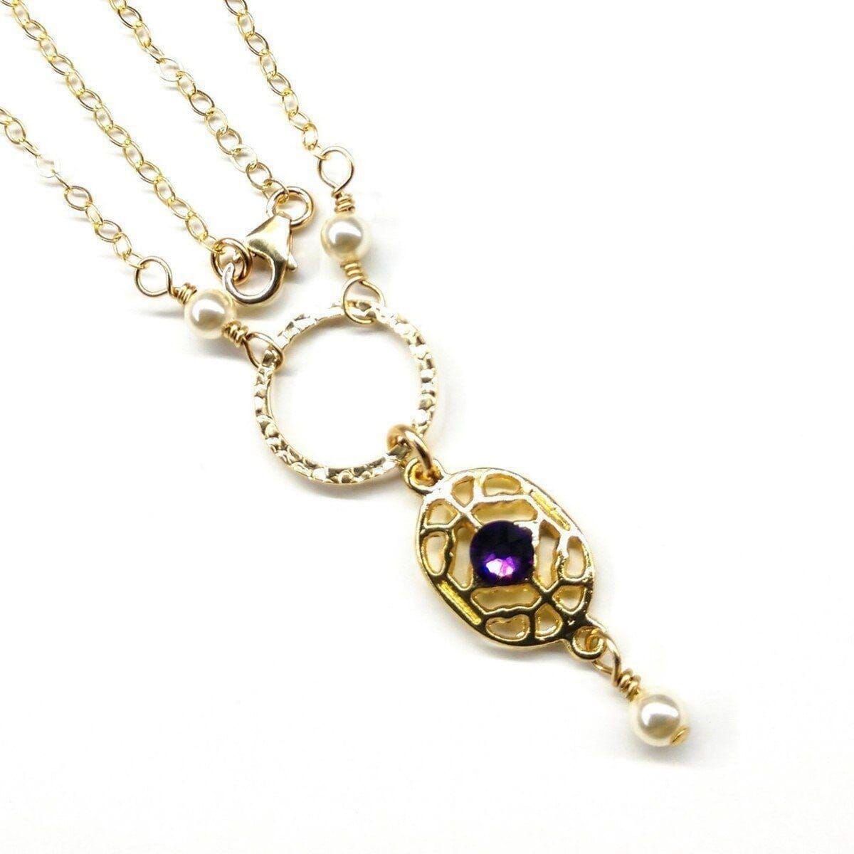 Alexa Martha Designs Necklace 14 KT Gold-Filled Purple Crystal Circle  Filigree Necklace