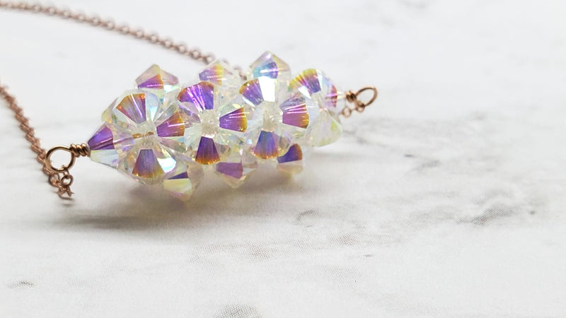 Alexa Martha Designs Necklace 14K Rose Gold Swarovski Crystal Barrel Necklace Handmade- Super Sparkly