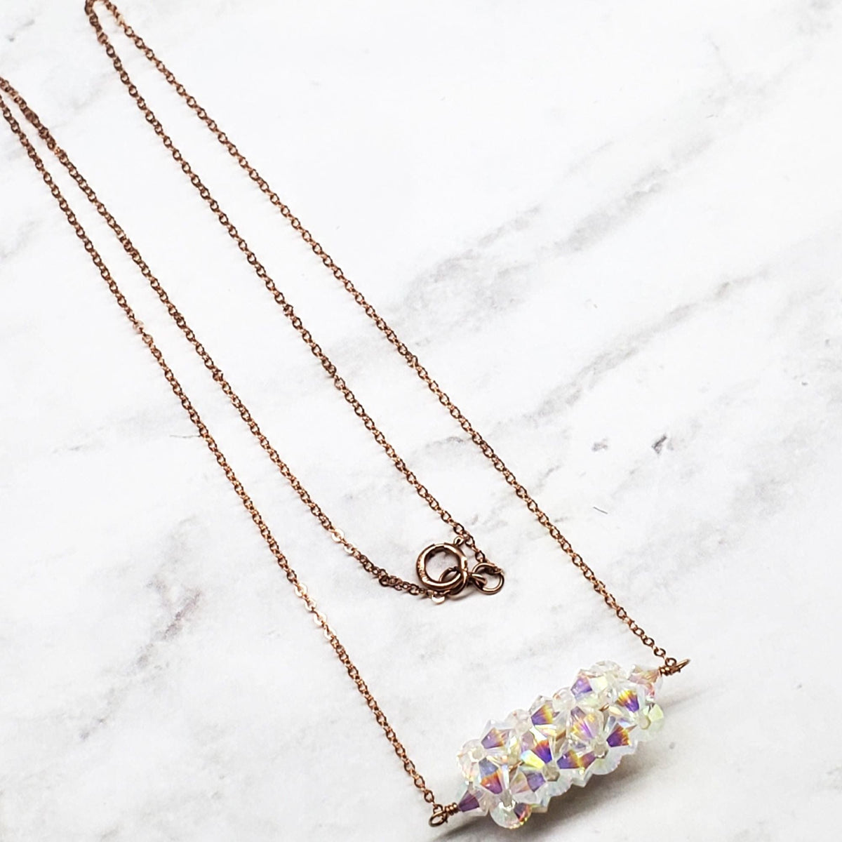 Alexa Martha Designs Necklace 14K Rose Gold Swarovski Crystal Barrel Necklace Handmade- Super Sparkly