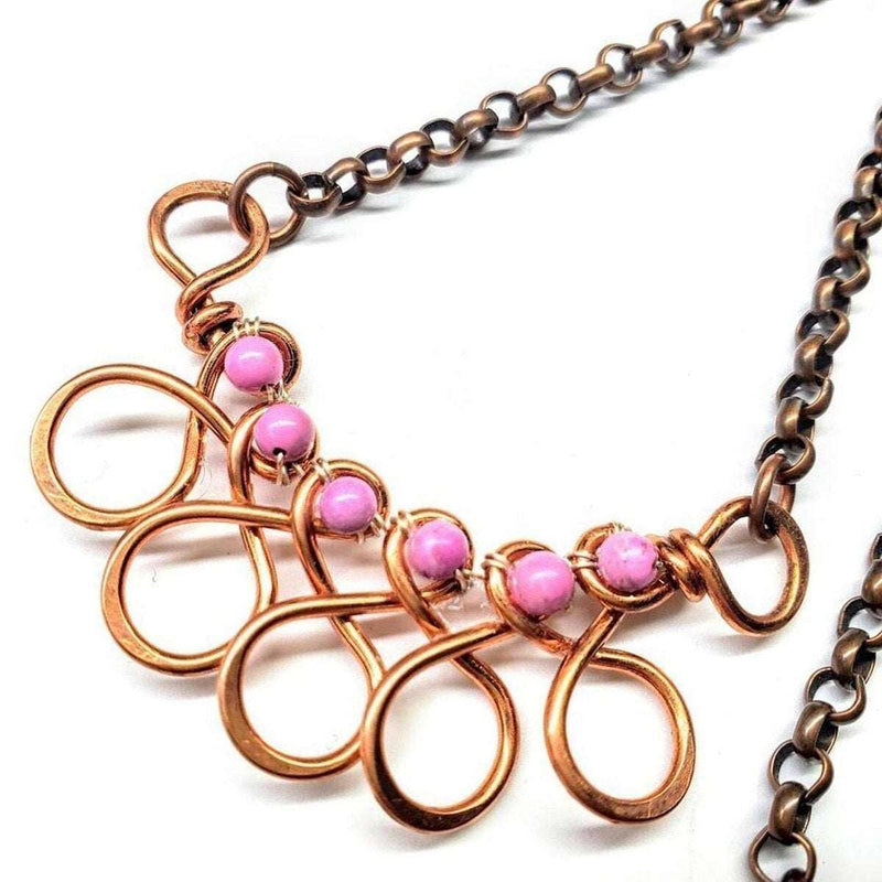 Alexa Martha Designs Necklace Alexa Martha Designs Copper Wire Wrapped Sculpted Pink Gemstone Necklace