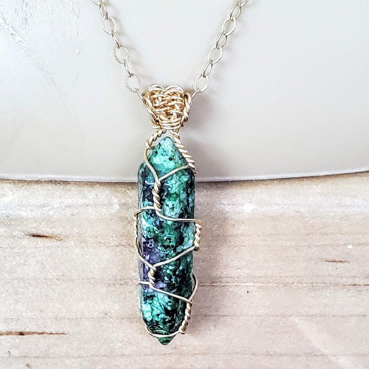 Alexa Martha Designs Necklace Alexa Martha Designs Gold Wire Wrapped Caged In Ruby In Zoisite Pointed Crystal Necklace For Him
