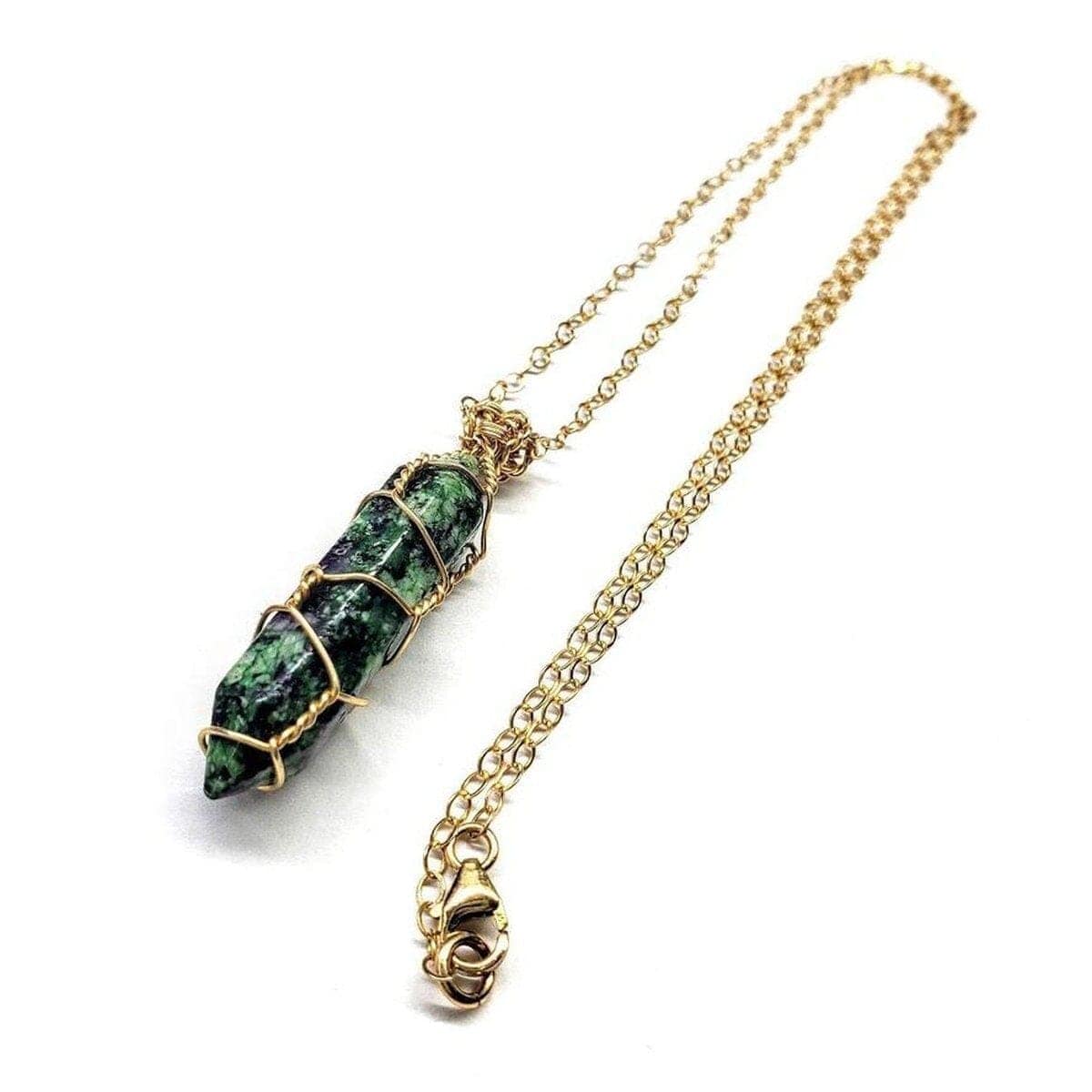 Alexa Martha Designs Necklace Alexa Martha Designs Gold Wire Wrapped Caged In Ruby In Zoisite Pointed Crystal Necklace For Him