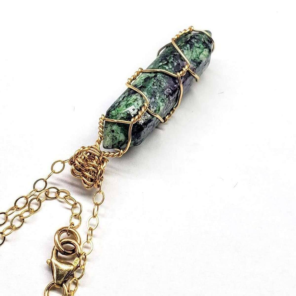 Alexa Martha Designs Necklace Alexa Martha Designs Gold Wire Wrapped Caged In Ruby In Zoisite Pointed Crystal Necklace For Him