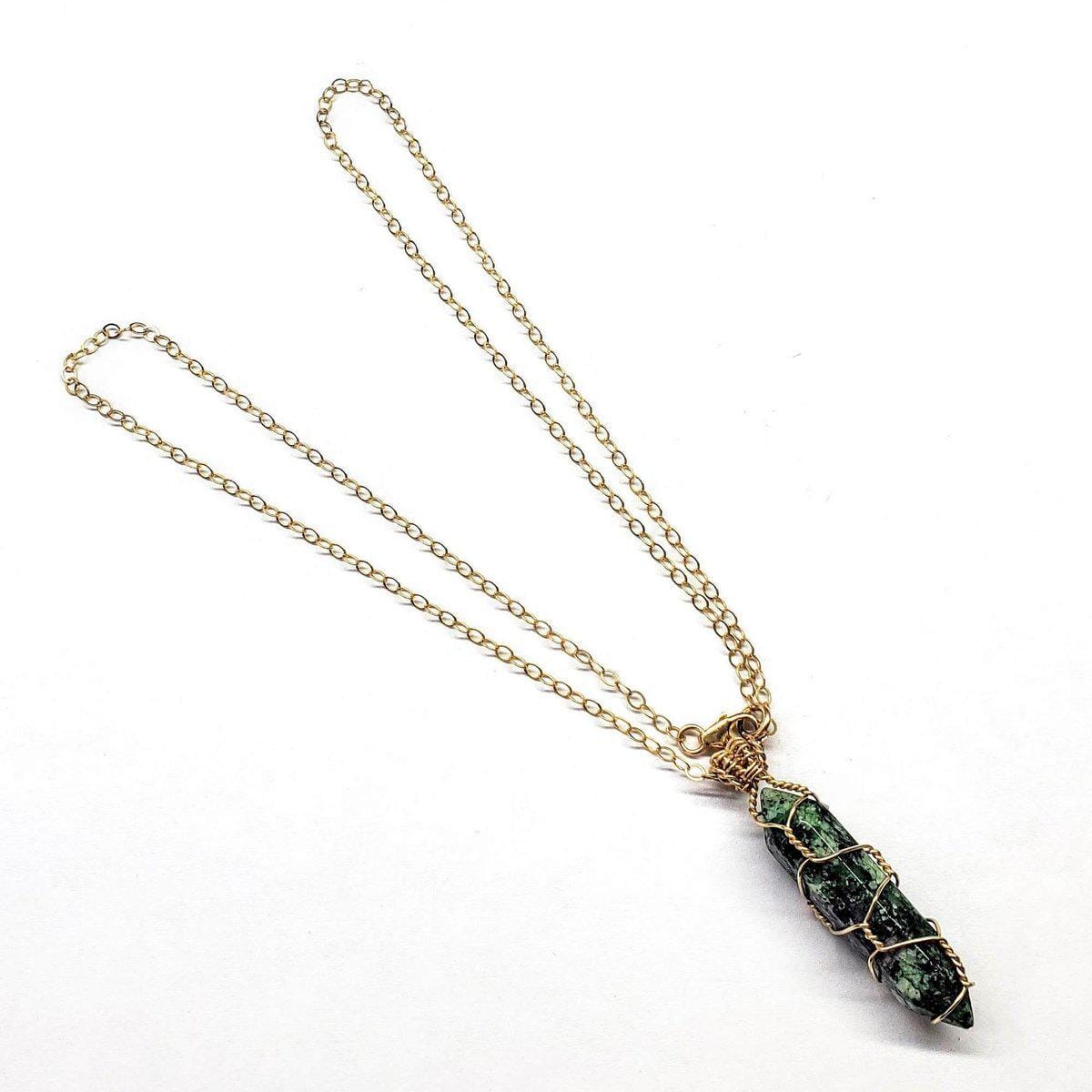 Alexa Martha Designs Necklace Alexa Martha Designs Gold Wire Wrapped Caged In Ruby In Zoisite Pointed Crystal Necklace For Him