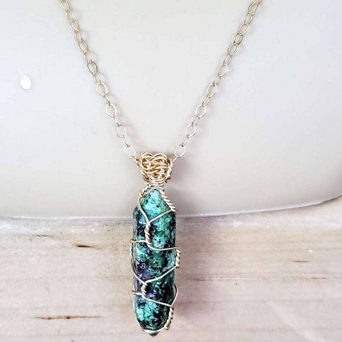 Alexa Martha Designs Necklace Alexa Martha Designs Gold Wire Wrapped Caged In Ruby In Zoisite Pointed Crystal Necklace For Him