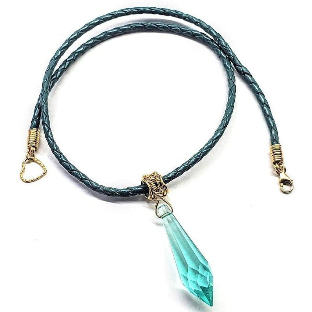 Alexa Martha Designs Necklace Alexa Martha Designs Gold Wrapped Aqua Crystal Teardrop Leather Choker Necklace