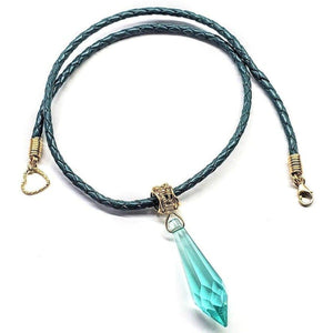 Alexa Martha Designs Necklace Alexa Martha Designs Gold Wrapped Aqua Crystal Teardrop Leather Choker Necklace