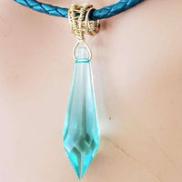 Alexa Martha Designs Necklace Alexa Martha Designs Gold Wrapped Aqua Crystal Teardrop Leather Choker Necklace