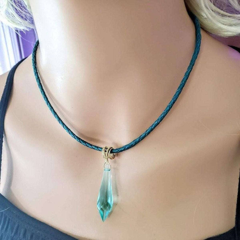 Alexa Martha Designs Necklace Alexa Martha Designs Gold Wrapped Aqua Crystal Teardrop Leather Choker Necklace