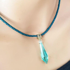 Alexa Martha Designs Necklace Alexa Martha Designs Gold Wrapped Aqua Crystal Teardrop Leather Choker Necklace