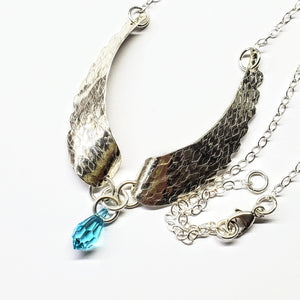 Alexa Martha Designs Necklace Alexa Martha Designs Silver Sculpted Angel Wings Crystal Drop Necklace